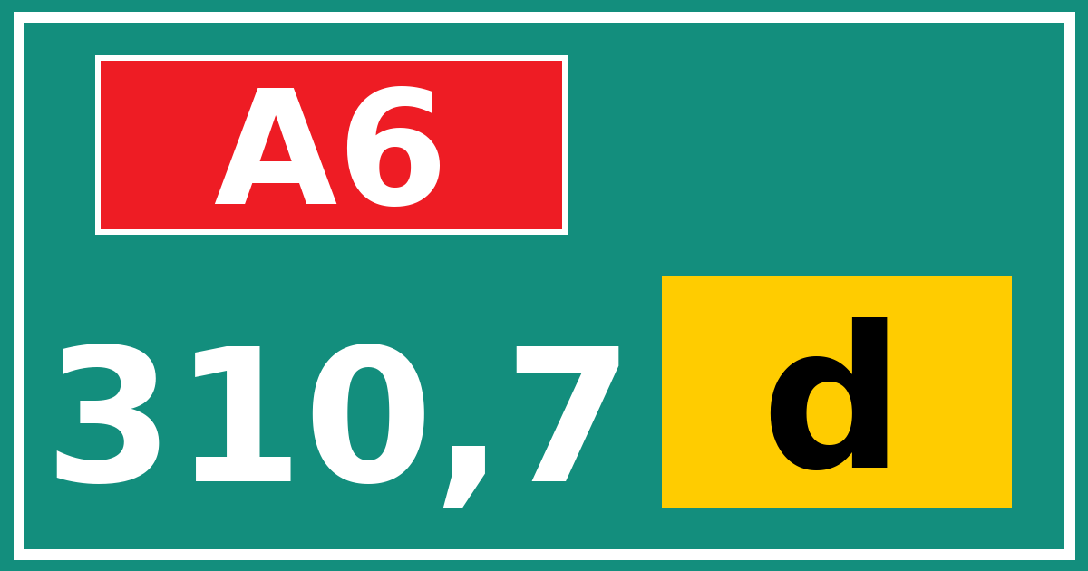Hectometerbord A6 310,7 letter d