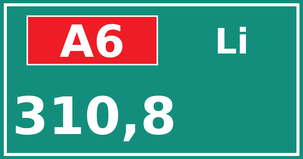Hectometerbord A6 310,8 zijde Li