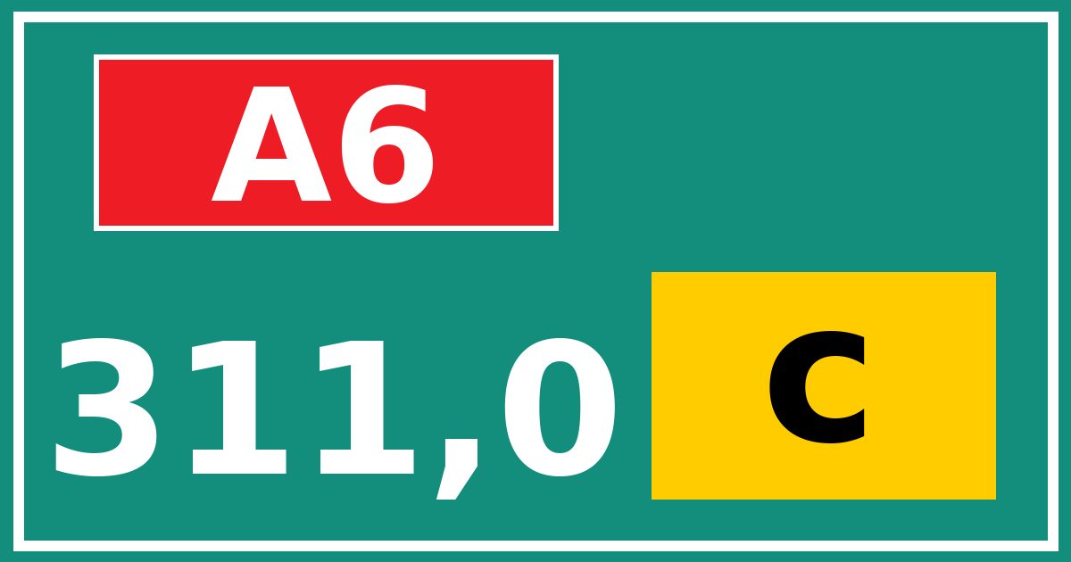 Hectometerbord A6 311,0 letter c