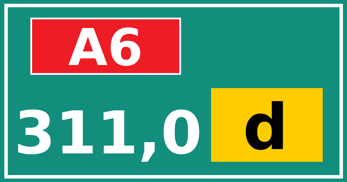 Hectometerbord A6 311,0 letter d