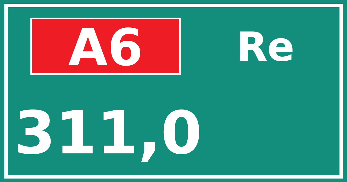 Hectometerbord A6 311,0 zijde Re