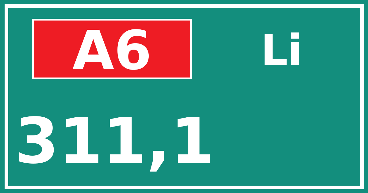 Hectometerbord A6 311,1 zijde Li