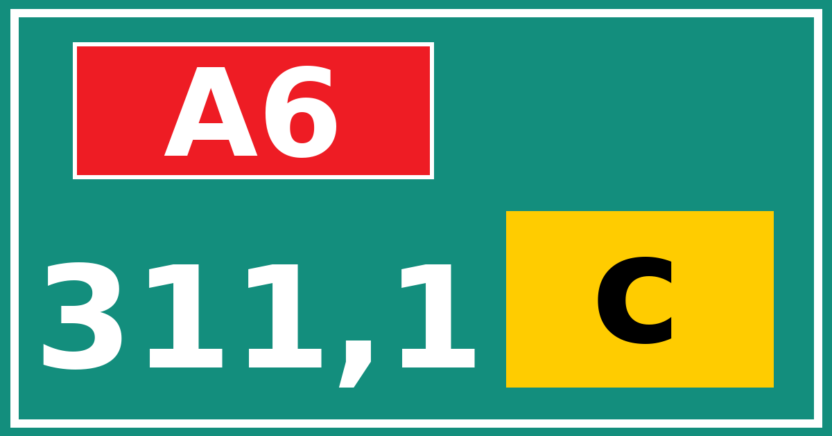 Hectometerbord A6 311,1 letter c