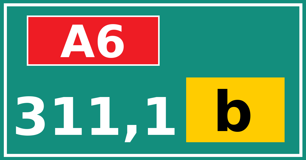 Hectometerbord A6 311,1 letter b