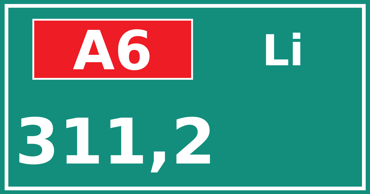 Hectometerbord A6 311,2 zijde Li