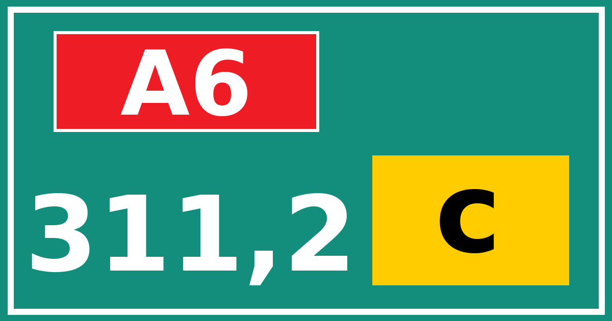 Hectometerbord A6 311,2 letter c