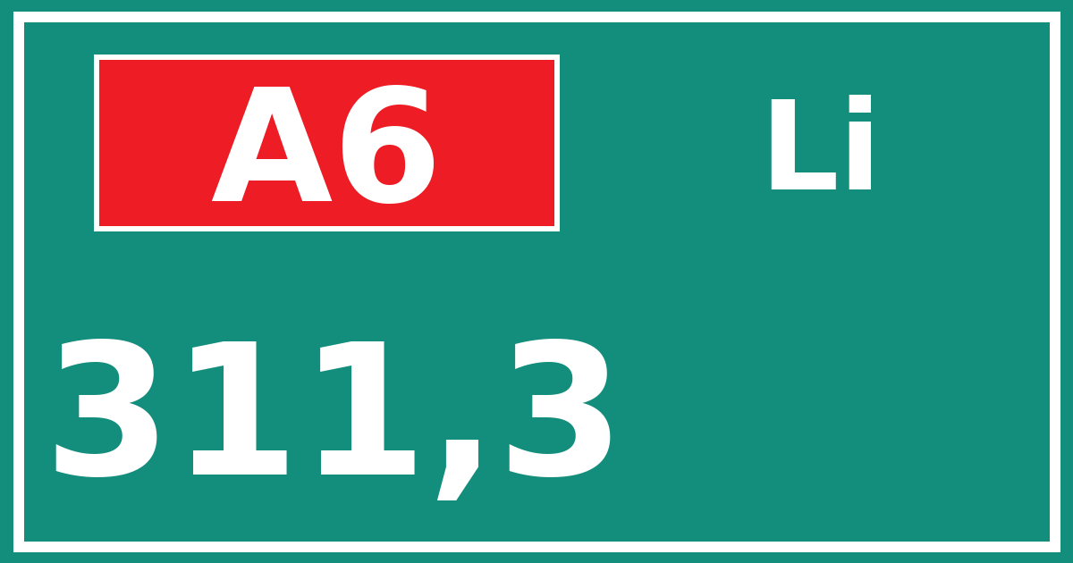 Hectometerbord A6 311,3 zijde Li