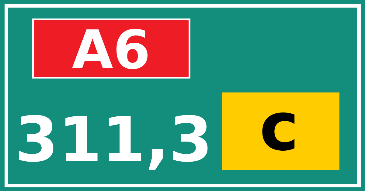 Hectometerbord A6 311,3 letter c