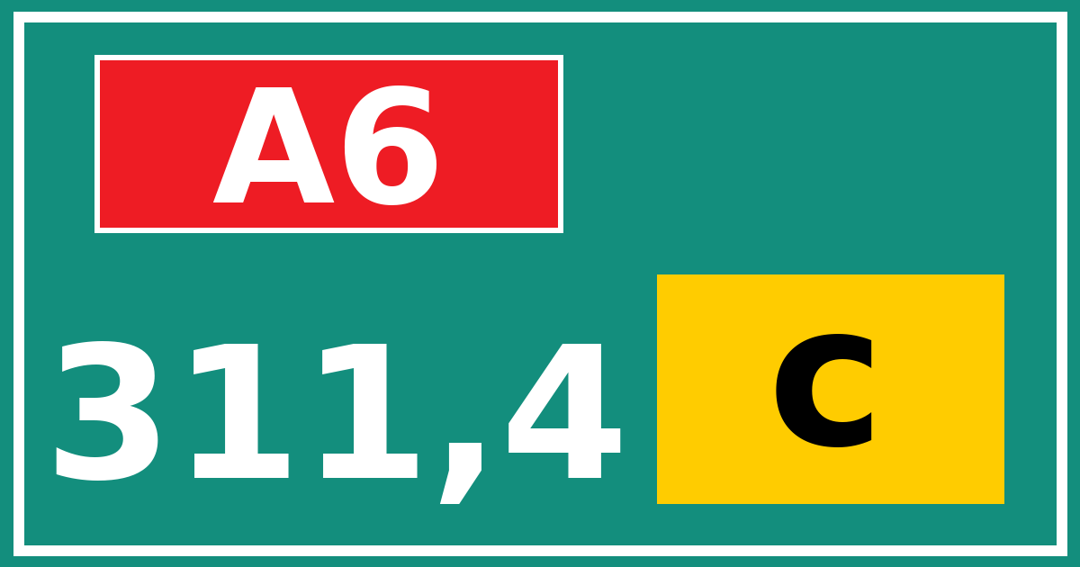 Hectometerbord A6 311,4 letter c
