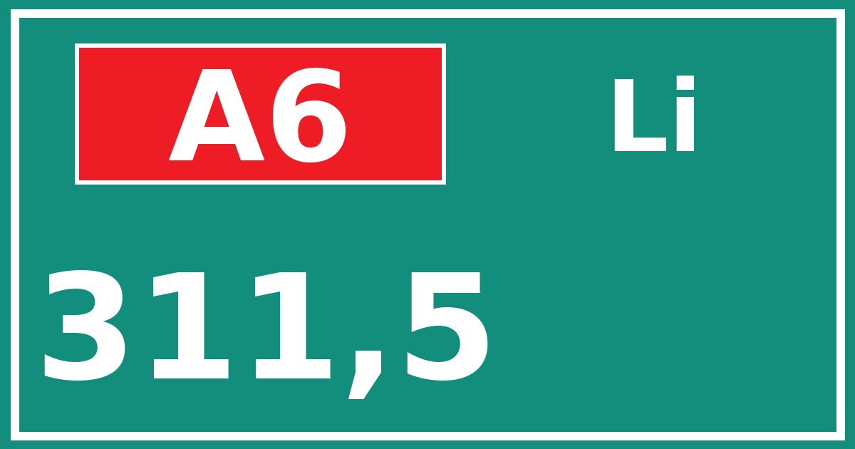 Hectometerbord A6 311,5 zijde Li