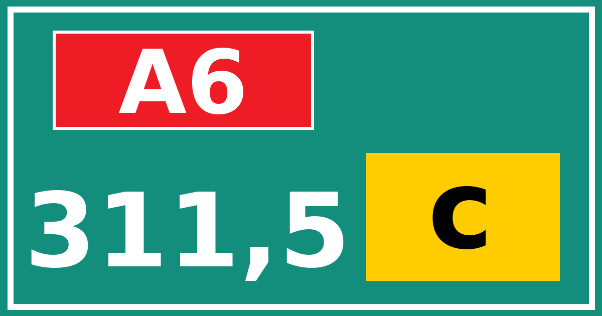 Hectometerbord A6 311,5 letter c