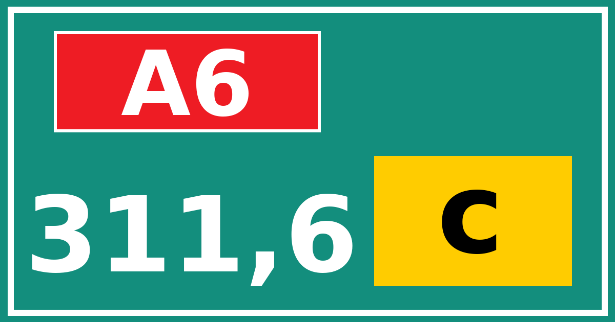 Hectometerbord A6 311,6 letter c