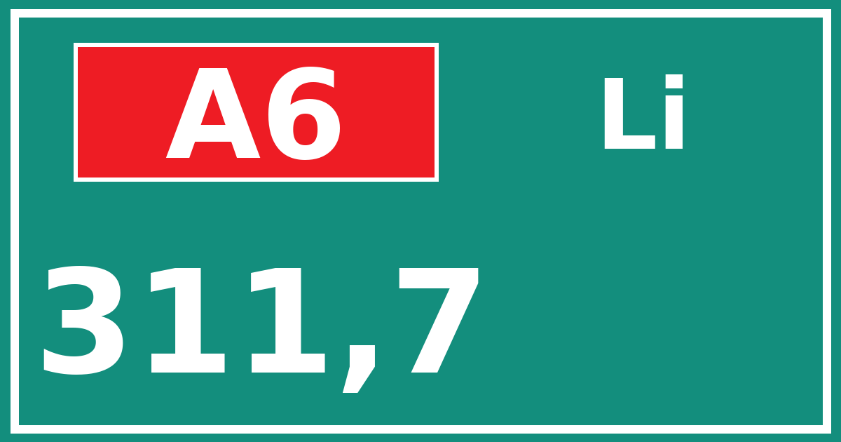 Hectometerbord A6 311,7 zijde Li