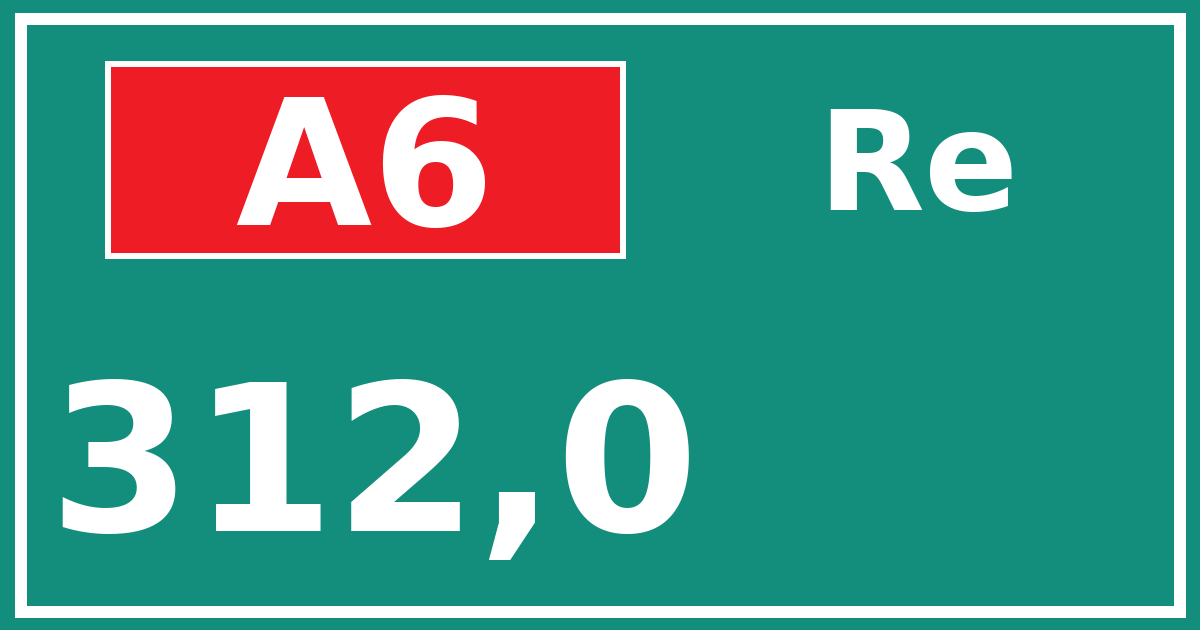 Hectometerbord A6 312,0 zijde Re