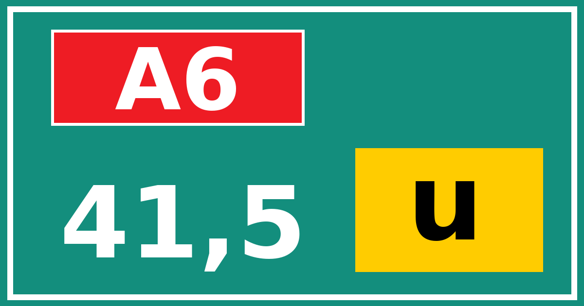 Hectometerbord A6 41,5 letter u