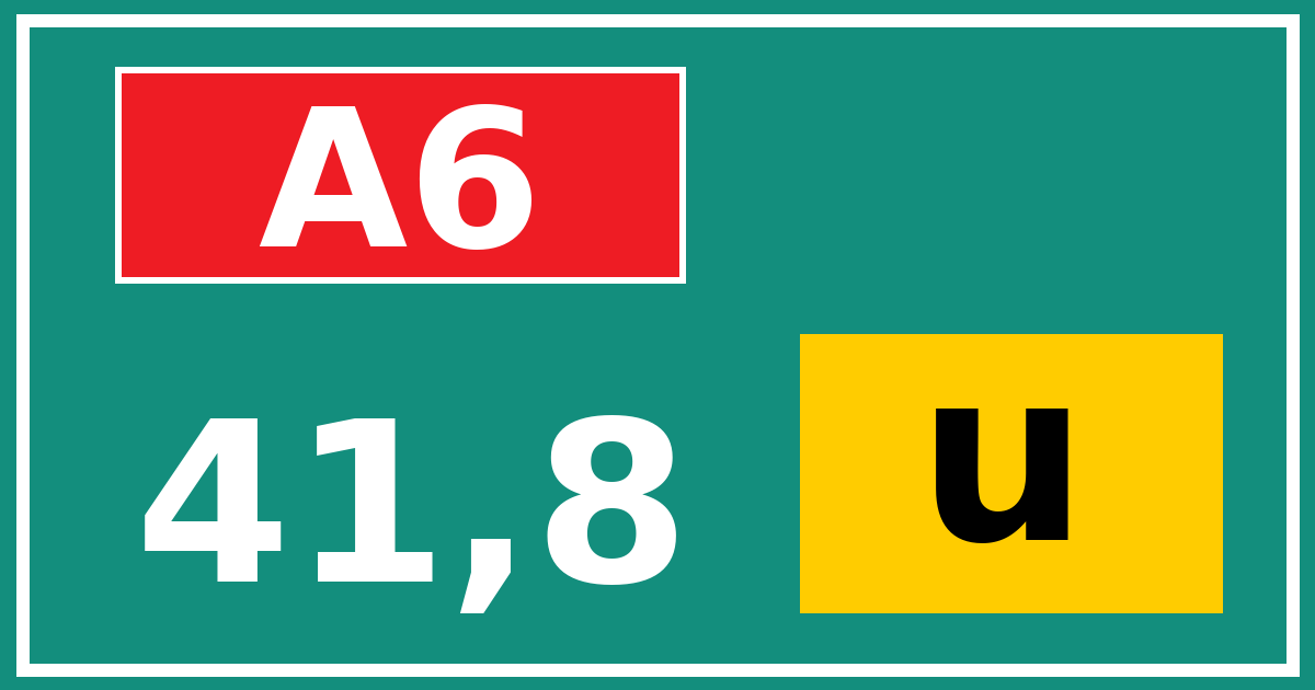 Hectometerbord A6 41,8 letter u