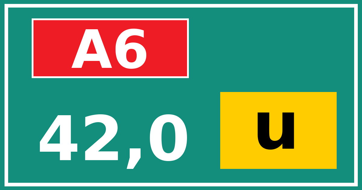 Hectometerbord A6 42,0 letter u