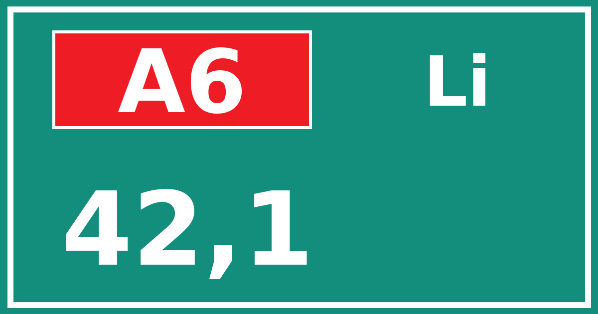 Hectometerbord A6 42,1 zijde Li