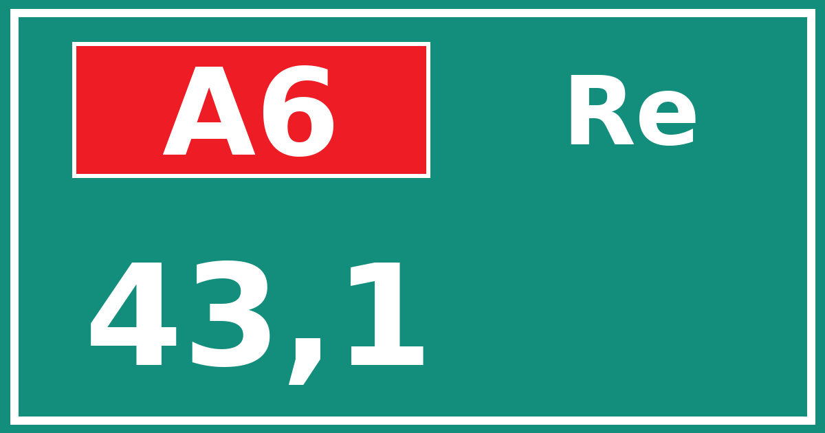 Hectometerbord A6 43,1 zijde Re
