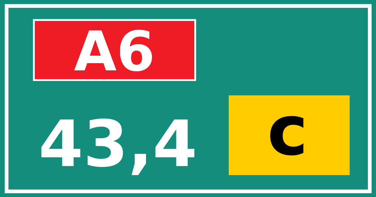 Hectometerbord A6 43,4 letter c