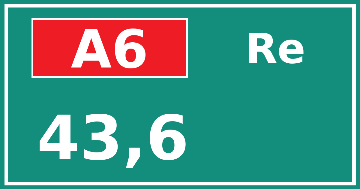 Hectometerbord A6 43,6 zijde Re