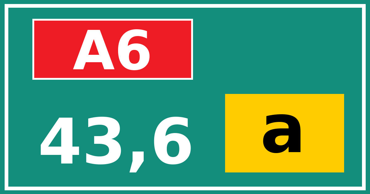 Hectometerbord A6 43,6 letter a