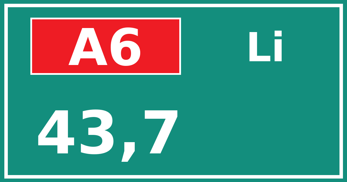Hectometerbord A6 43,7 zijde Li