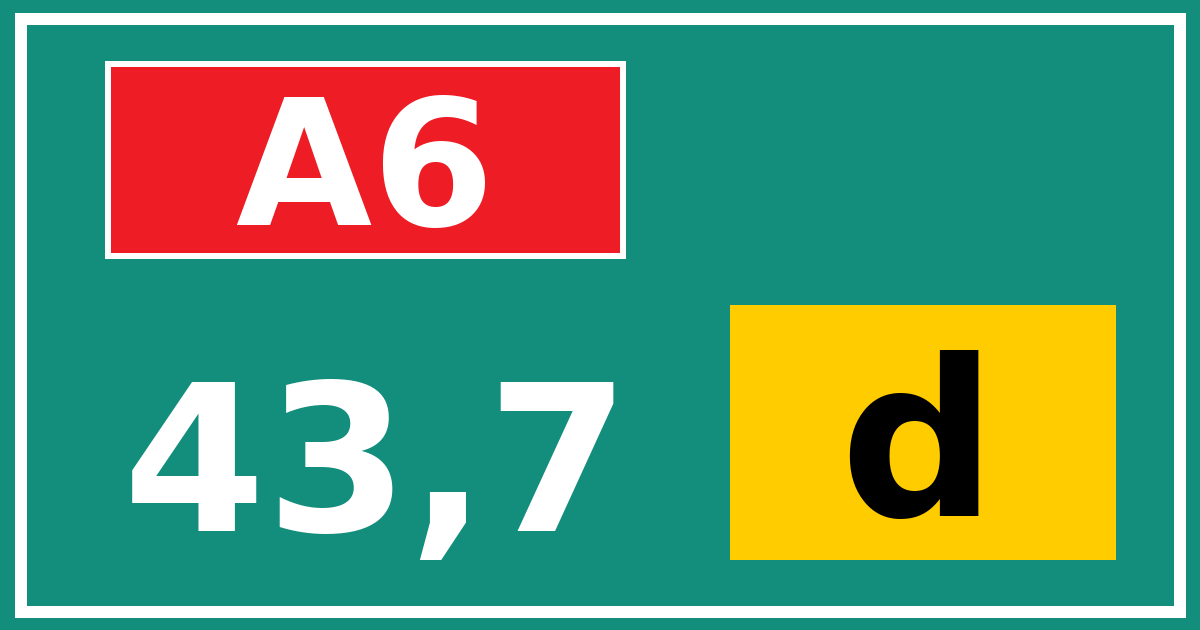Hectometerbord A6 43,7 letter d