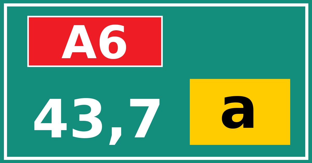 Hectometerbord A6 43,7 letter a