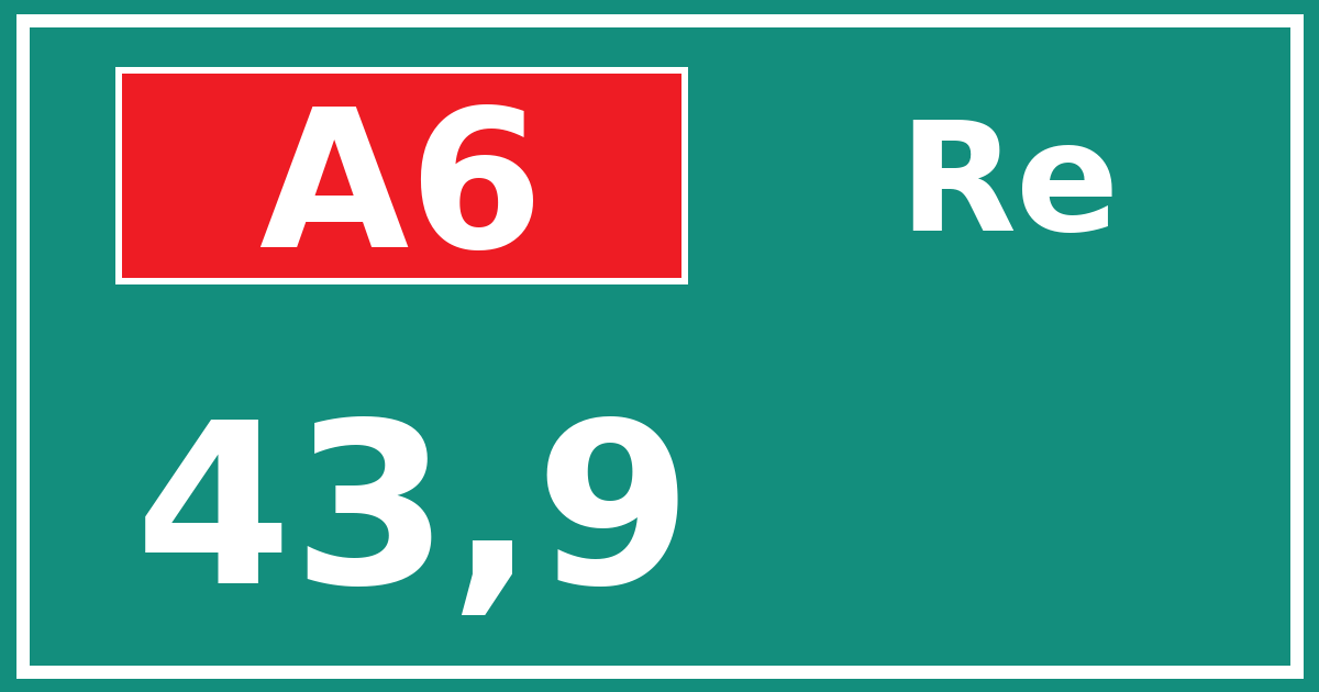Hectometerbord A6 43,9 zijde Re