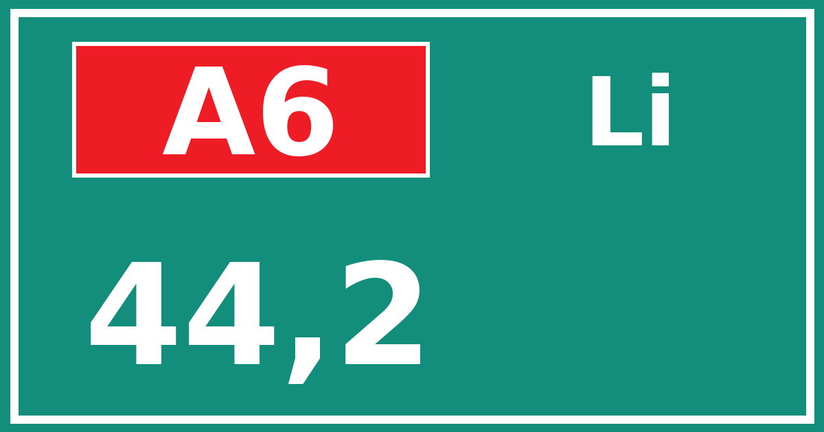 Hectometerbord A6 44,2 zijde Li