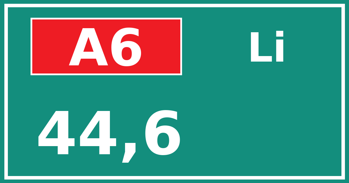 Hectometerbord A6 44,6 zijde Li
