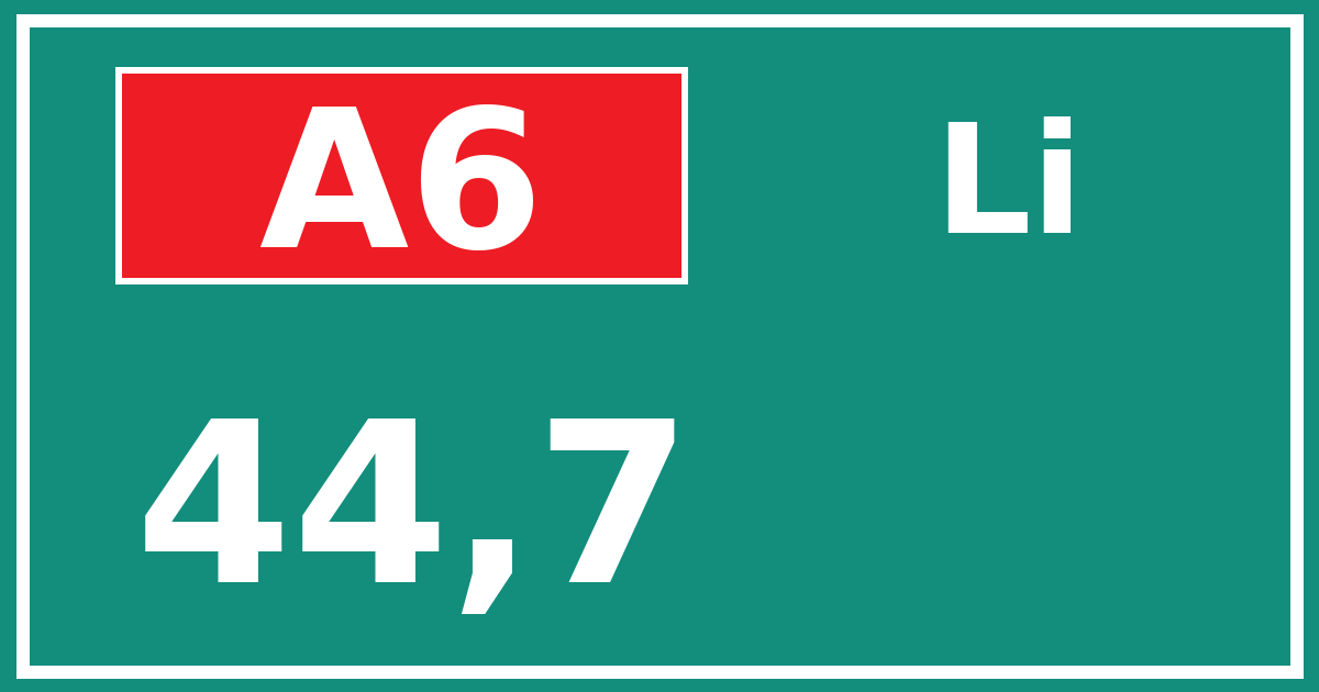 Hectometerbord A6 44,7 zijde Li