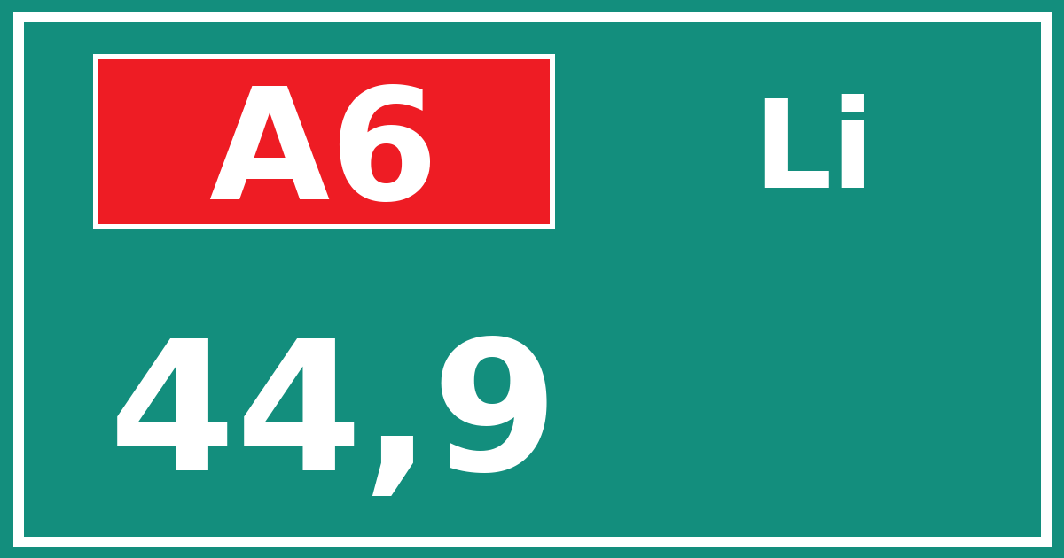 Hectometerbord A6 44,9 zijde Li