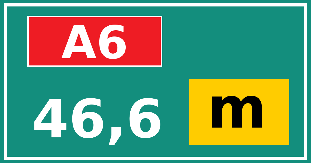 Hectometerbord A6 46,6 letter m