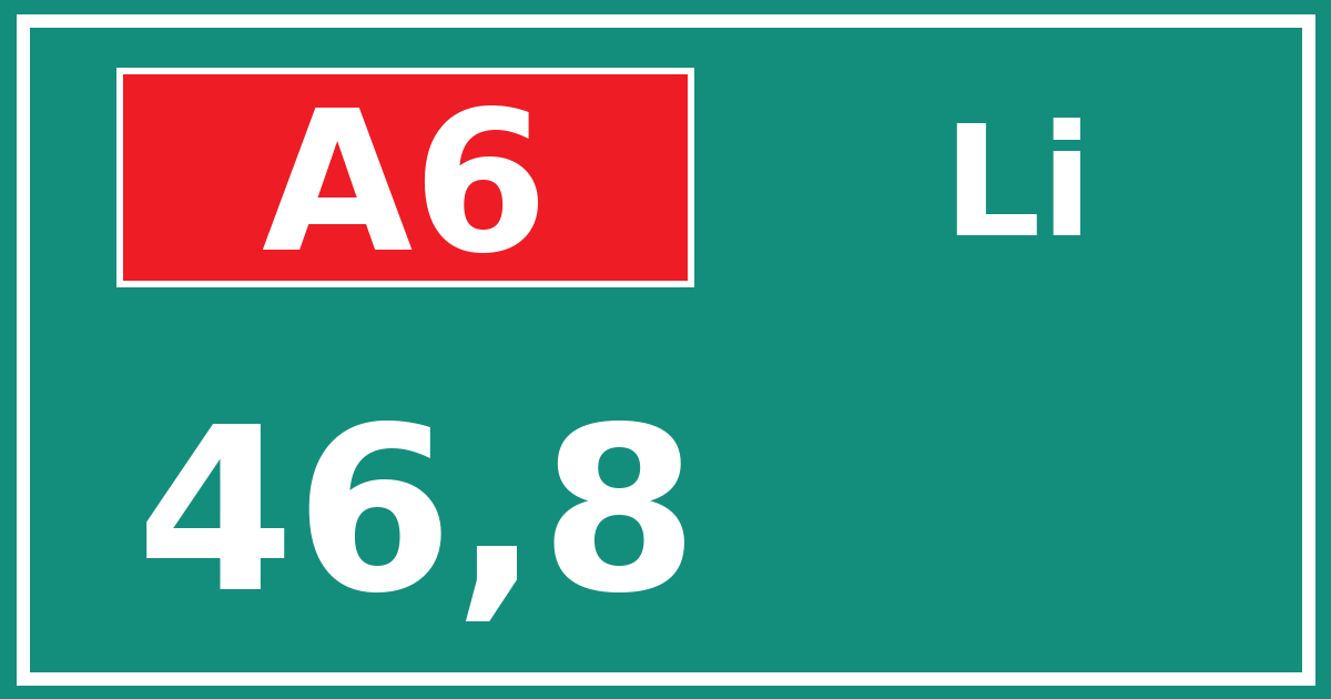 Hectometerbord A6 46,8 zijde Li