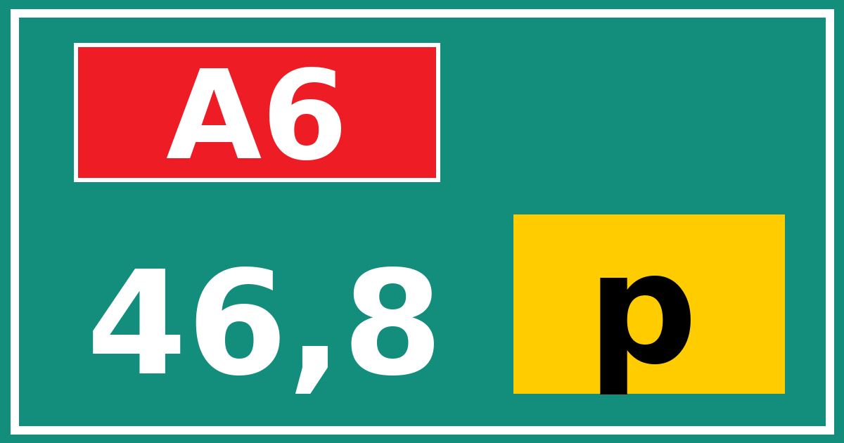 Hectometerbord A6 46,8 letter p