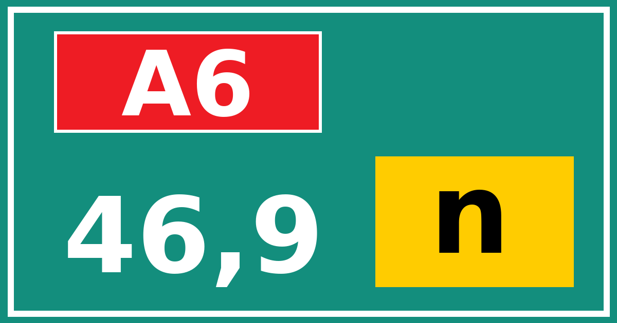 Hectometerbord A6 46,9 letter n