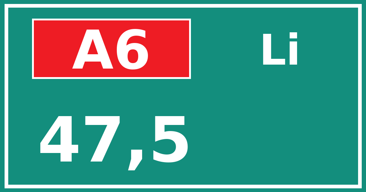 Hectometerbord A6 47,5 zijde Li