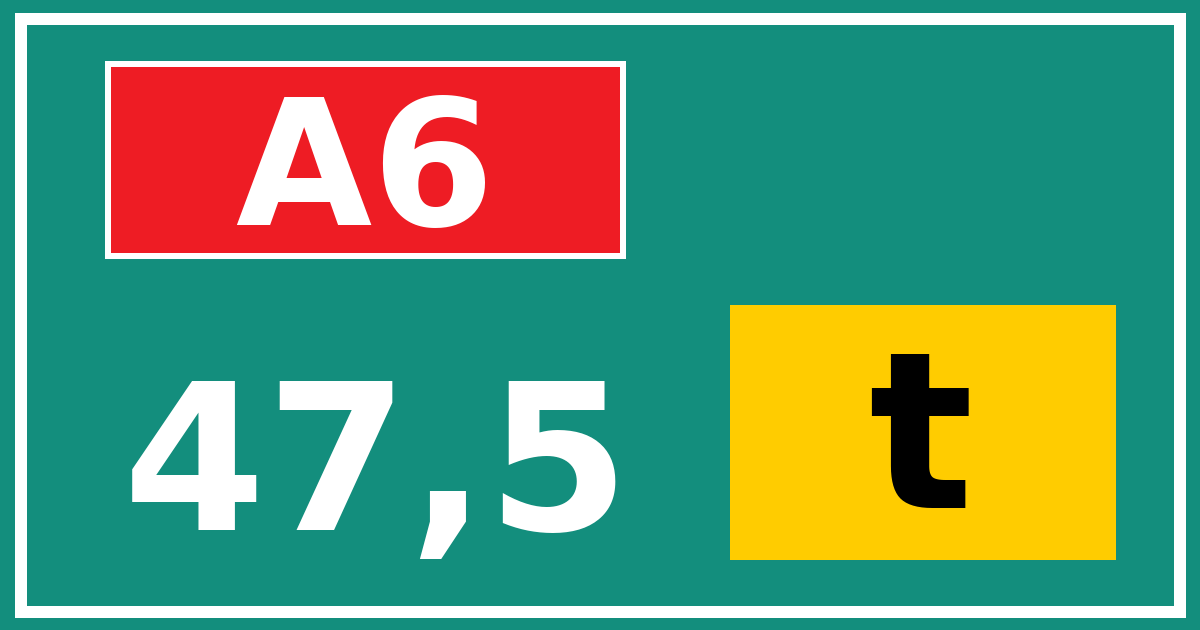 Hectometerbord A6 47,5 letter t