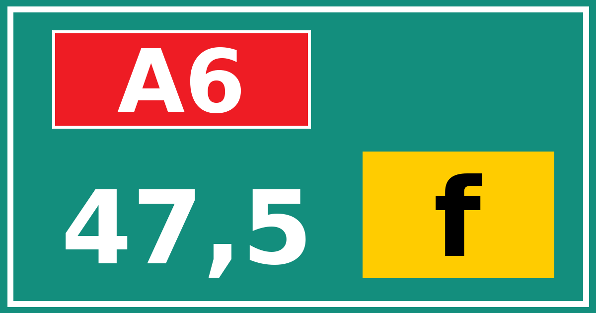 Hectometerbord A6 47,5 letter f