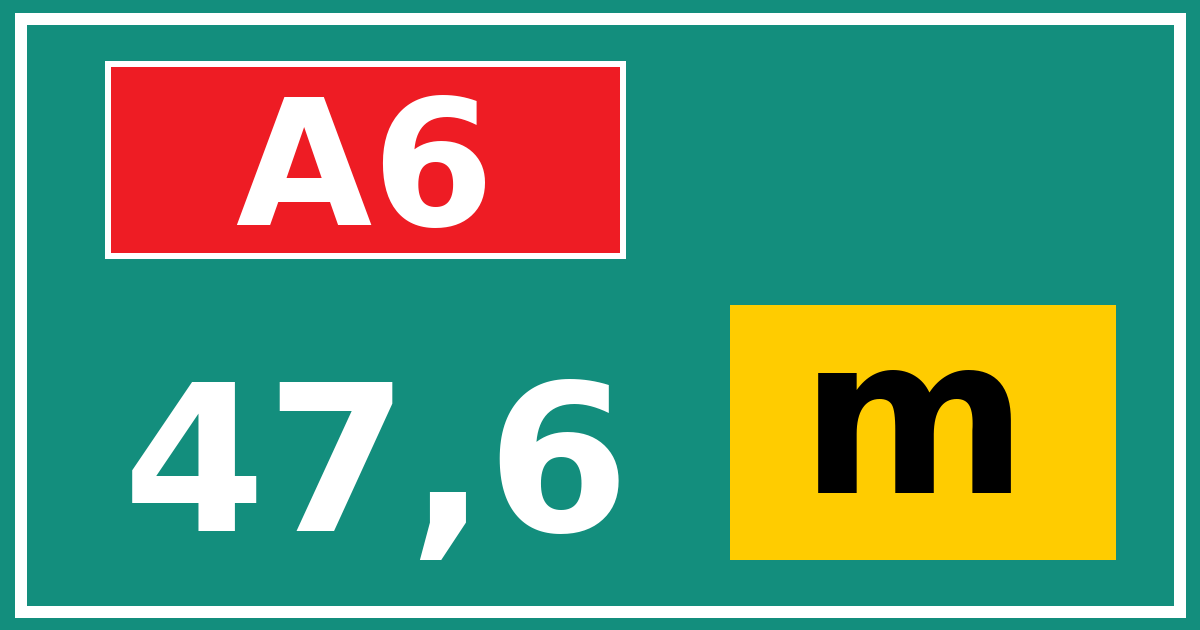 Hectometerbord A6 47,6 letter m