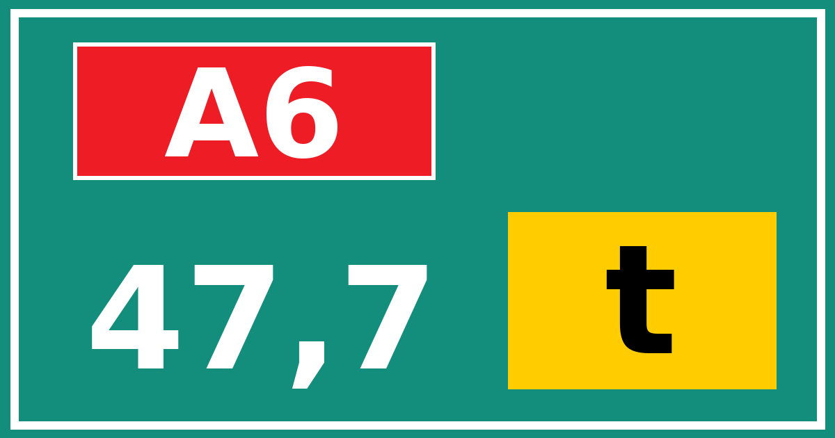 Hectometerbord A6 47,7 letter t