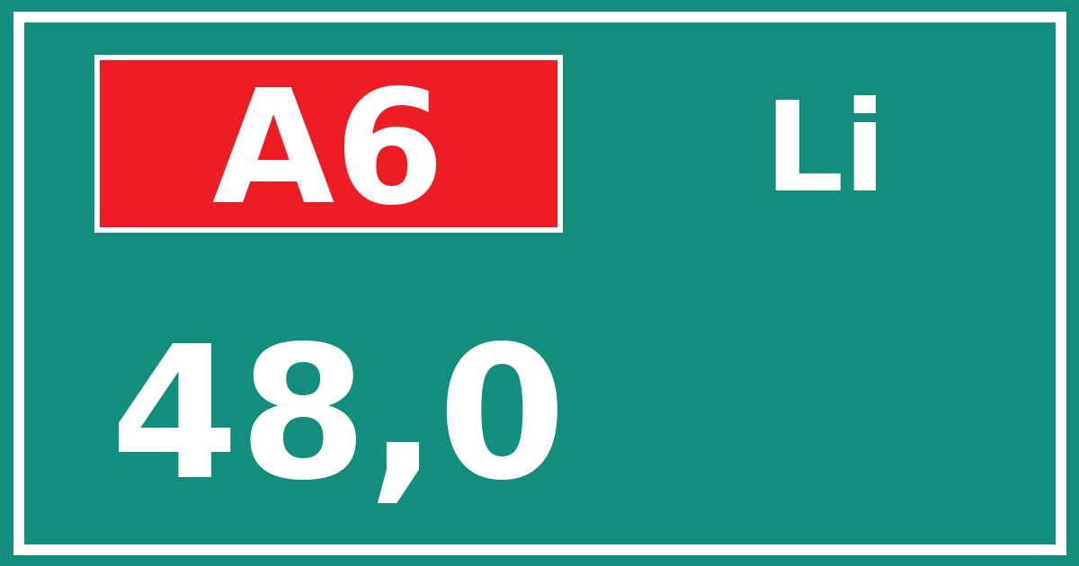 Hectometerbord A6 48,0 zijde Li