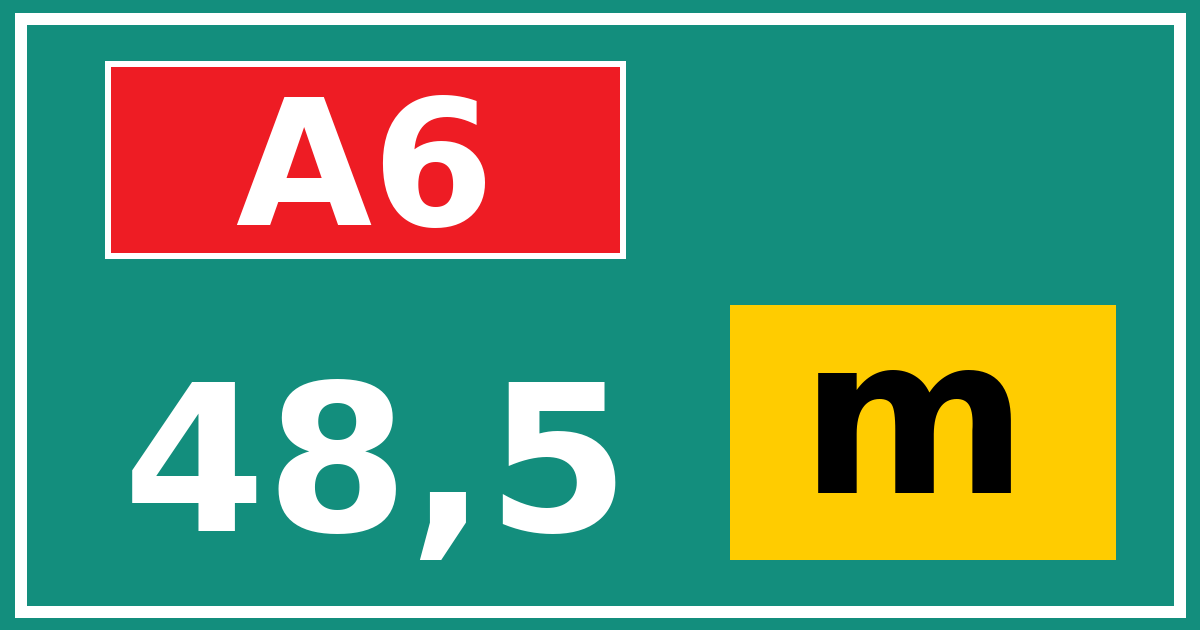 Hectometerbord A6 48,5 letter m