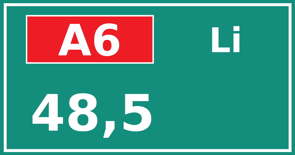 Hectometerbord A6 48,5 zijde Li