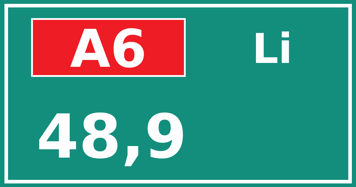 Hectometerbord A6 48,9 zijde Li