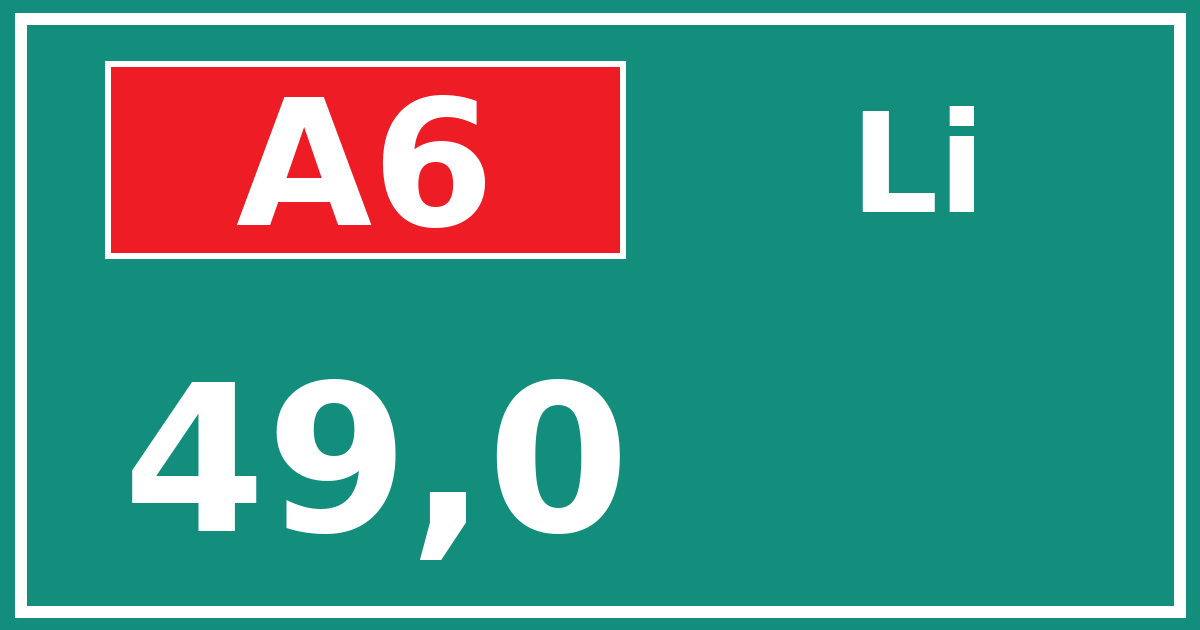 Hectometerbord A6 49,0 zijde Li
