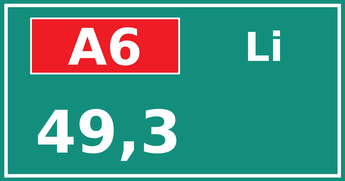 Hectometerbord A6 49,3 zijde Li
