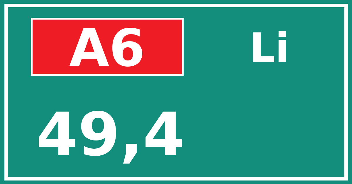 Hectometerbord A6 49,4 zijde Li